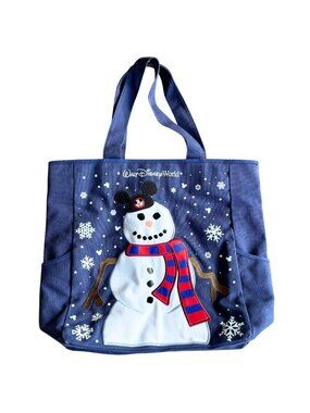 Disney Parks Mickey Mouse Snowman Christmas Holiday Canvas Tote Bag